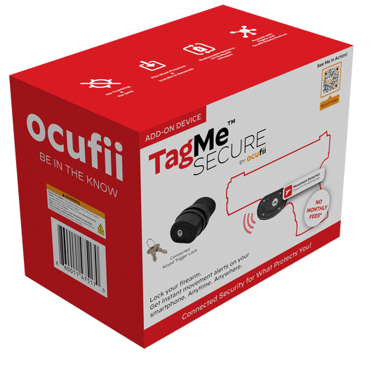 Oculfii TagMe Secure device packaging on a white background